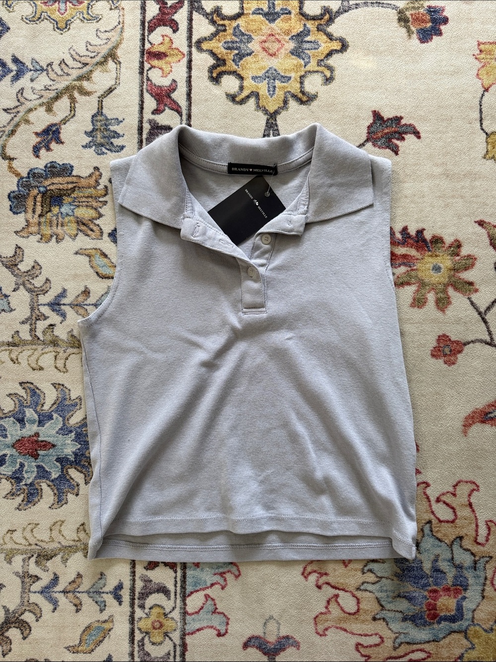 Brandy Melville Sleeveless Polo Top in Light Gray